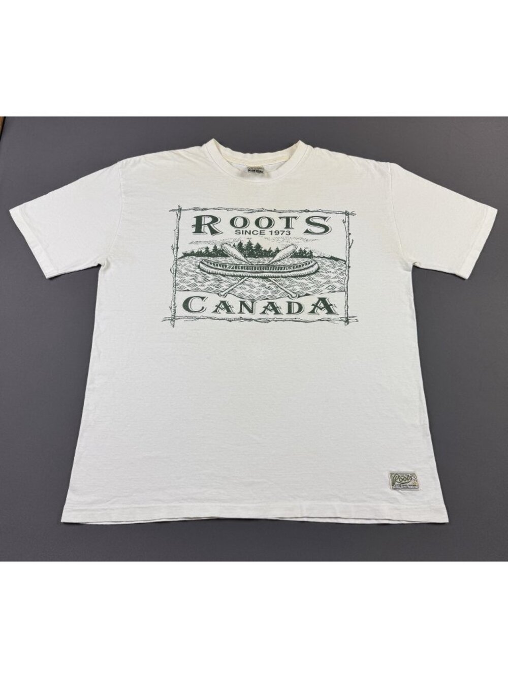 Rare Vintage 90s Roots Canada Lake Boat Rowing Art Single Stitch Shirt Promo XL